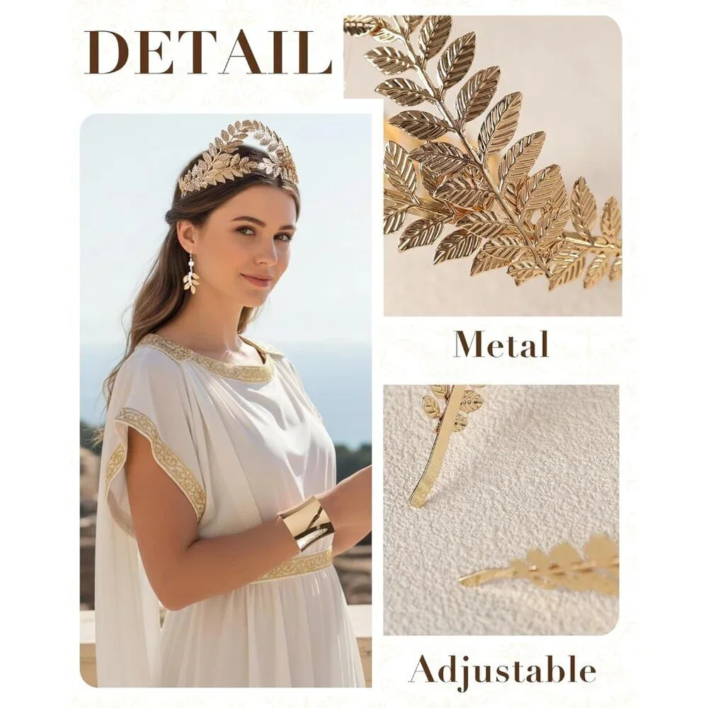 Greek Goddess Costume Accessories Set 12 pcs Leaf Crown Jewelry For Women